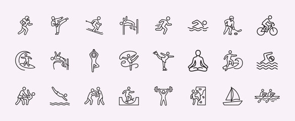 Active People Sports Fitness Line Icon Set Minimal Outline Vector Exercise Activity Icons Editable Stroke Sheet © House of Designs