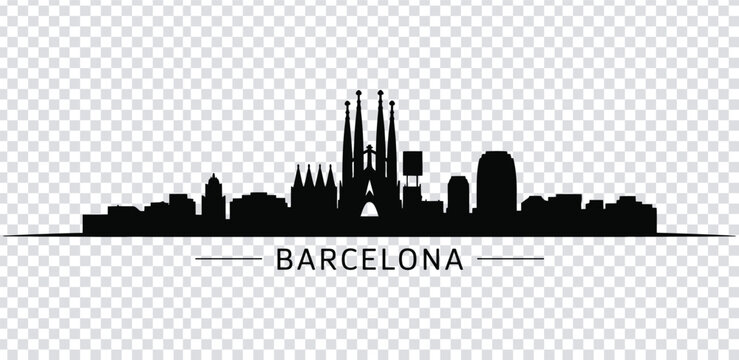 Vector illustration black silhouette of barcelona city skyline with sagrada familia