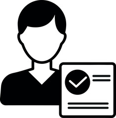 Obraz premium Simple black and white vector graphic illustration of a person profile next to a verified document or successful task completion card