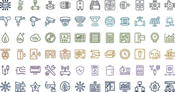 Smart Building & BMS Icons Set &ndash; HVAC, IoT, Energy, Security Line Icons