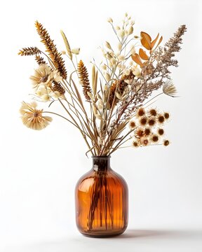 Dried flower in vase on wh