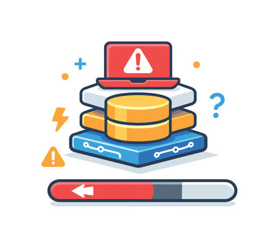 Emergency rollback process captured as a progress bar moving backward beneath stacked system layers, communicating tension, uncertainty, and the need for quick