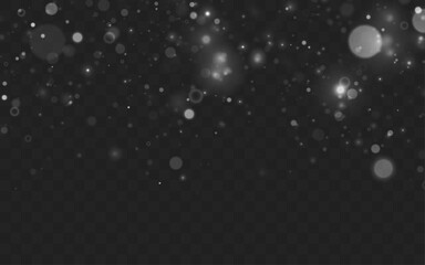 Falling silver glitter sparkles drift softly across a dark transparent background. Tiny particles shimmer like stars in motion. Perfect overlay for holiday, magical, and festive designs. © goldstock