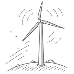 Wind turbine on a hill with wind blowing windmill renewable energy sustainability eco friendly © Hasen