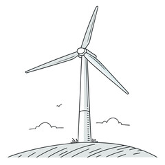Wind turbine on a hill with clouds and birds windmill renewable energy sustainability © Hasen