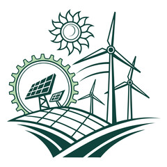Renewable energy with solar panel and wind turbines gear © Hasen