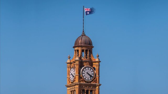 Timelapse clip of a clock tower near the main station in Sydney, NSW, Australia 