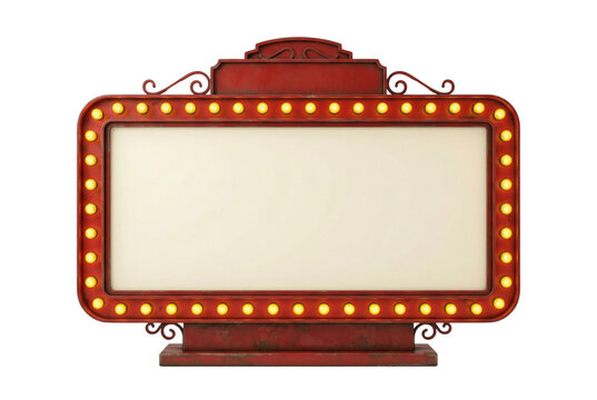 Ornate vintage marquee sign with light bulbs isolated. Retro cinema board mockup.