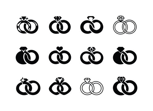 celebrating engagement. Icon set. Set Logo of celebrating engagement: interlocking rings. harmonious logo variations of the same emblematic concept, each with