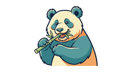 Cartoon panda eating bamboo illustration isolated on white background © HALEDS