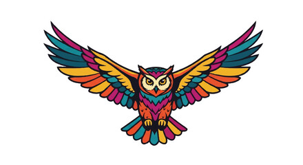 Obraz premium Colorful owl spreading wings isolated on white background vector illustration