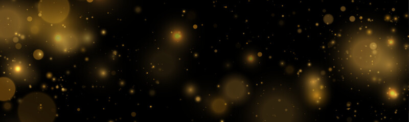 Soft glowing particles drift in the dark space. Warm golden hues add a dreamy effect. The scene feels magical and calm. © goldstock