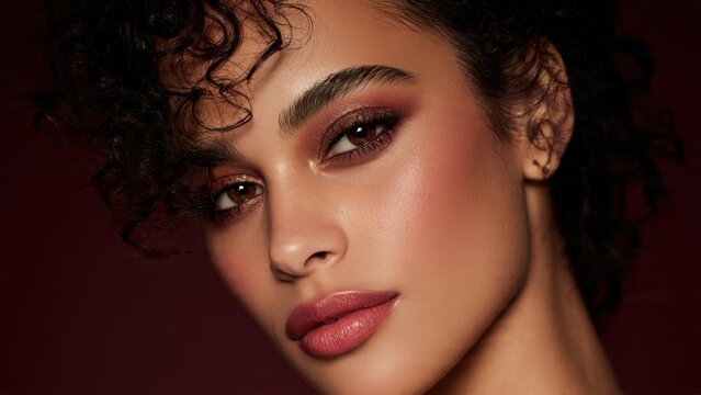 Glamorous Portrait of a Beautiful Woman with Dramatic Smokey Eye Makeup and Radiant Skin, Emphasizing Modern Elegance and Sophistication.