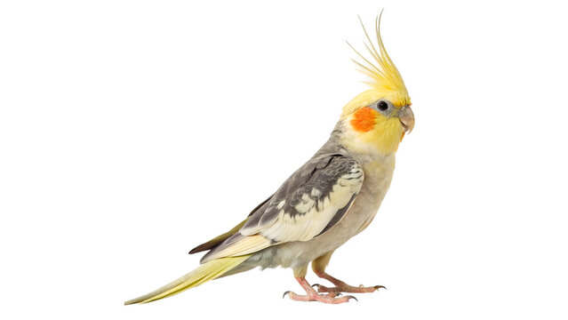 full body cockatiel in profile looking right isolated on transparent background	