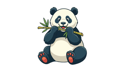 Cartoon panda eating bamboo isolated on white © HALEDS