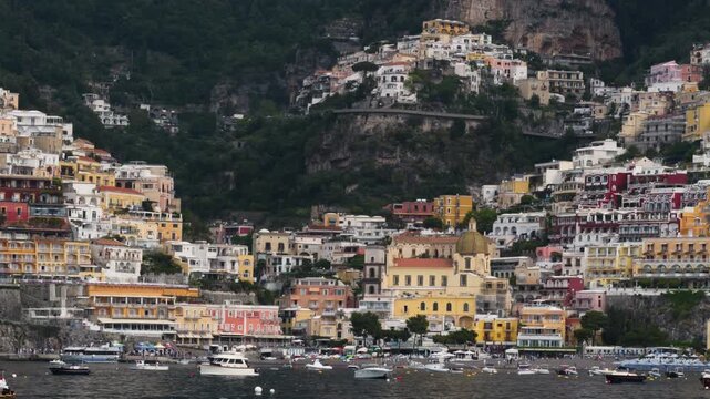 Colorful Houses of Positano on Amalfi Coast cliffside, Italy
