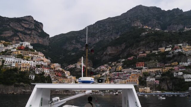 Positano on Amalfi Coast seen from a boat in Italy