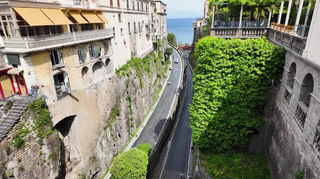 Narrow volcanic gorge in Sorrento formed by eruption, Italy