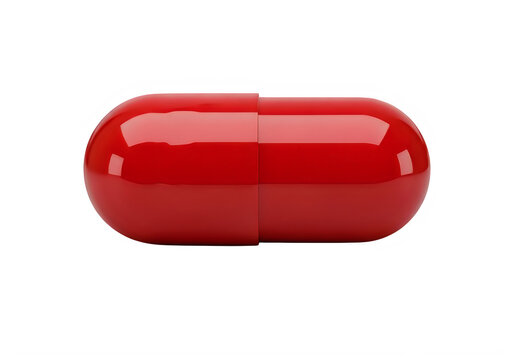 A red capsule pill isolated on transparent background, png
