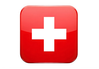 Obraz premium A red square with a white cross in the center isolated on transparent background, png