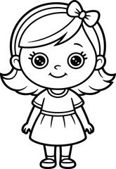 Fototapeta premium Smiling cartoon girl with glasses wearing black dress and white headband smile