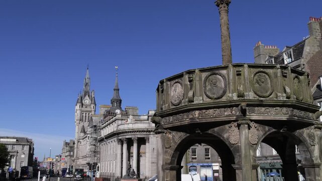 Mercat Cross and Castlegate Square in Aberdeen, Scotland, United Kingdom