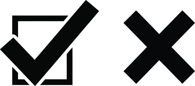 A simple black and white vector icon set featuring a square checkbox with checkmark and an x mark Vector