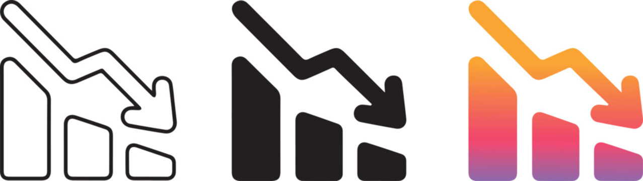 Minimalist decline graph vector icon set