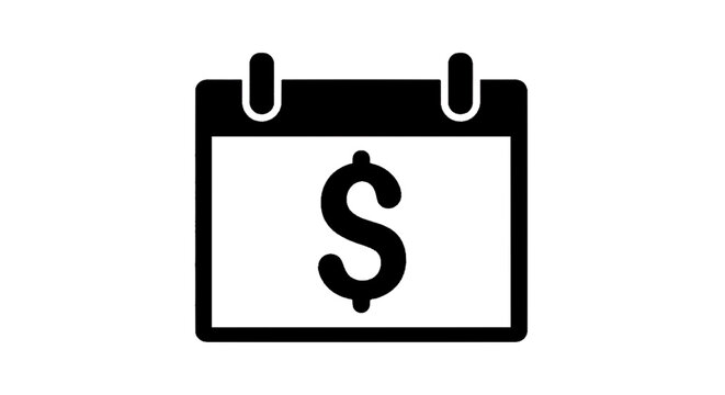 Vector illustration&nbsp;of calendar icon with dollar sign symbol for financial planning and payment date on a transparent background