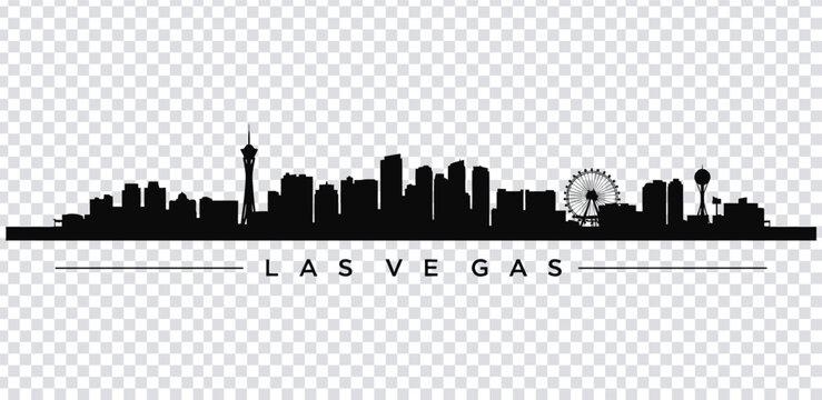 Vector illustration black silhouette of the las vegas city skyline with ferris wheel and stratosphere tower