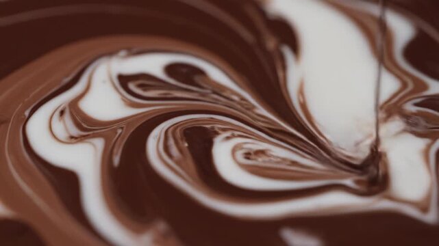 Swirling cream merging into hot cocoa, creating a delicious pattern