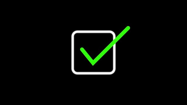 Green checkmark in square on black background abstract