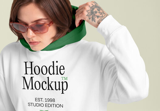 Woman in Hoodie PSD Mockup