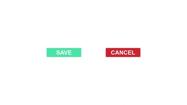 Save and cancel buttons animation with mouse cursor click, Ideal for web design tutorials, software walkthroughs, and app development presentations. 4K video