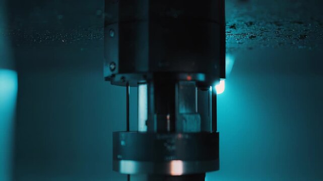 Industrial precision machine using electrical discharge machining submerged in fluid, creating complex metal components with advanced technology and accuracy in a factory setting