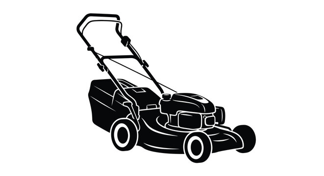 Black lawnmower illustration with distinct shape a striking silhouette