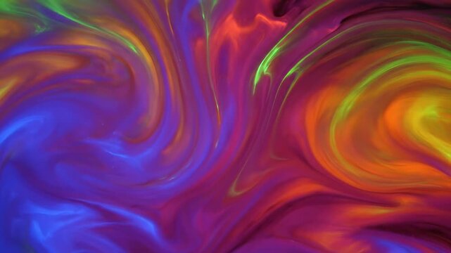 Swirling, vibrant abstract with flowing blues, pinks, greens, oranges