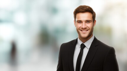 Fototapeta premium young professional isolated background with blured businessbackground and natural sunlight