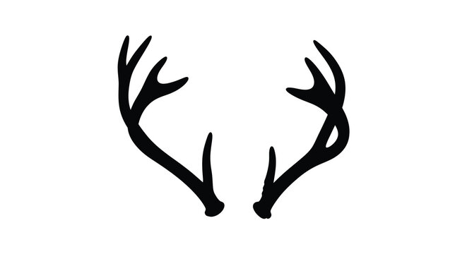 Dramatic black silhouette of deer antlers against a white background