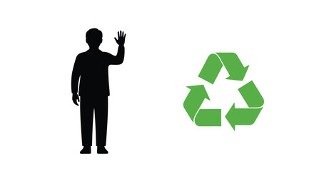 Person waving near a recycling symbol a striking black silhouette © MD