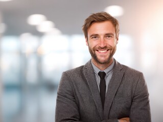 Fototapeta premium professional person neutral backdrop on a blured office background with natural sunlight