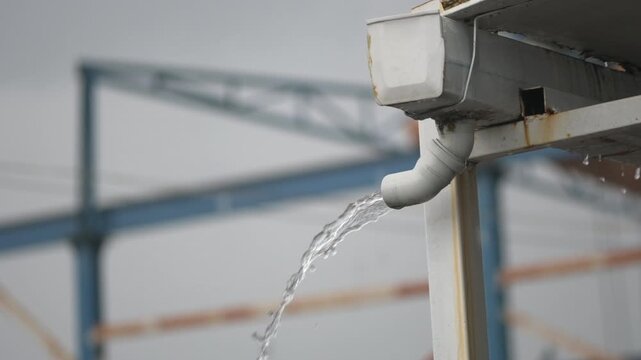 Rainwater Draining from Roof Gutter &ndash; Climate, Rainfall and Water Management Concept