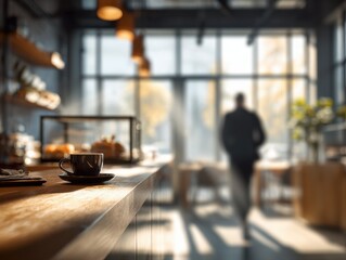 Fototapeta premium professional man coffee shop on a blured office background with natural sunlight