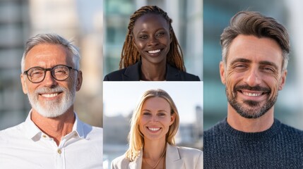 Fototapeta premium diverse team isolated portraits with blured businessbackground and natural sunlight