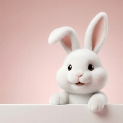 Obraz premium Adorable easter bunny peeking out with big eyes on pastel background