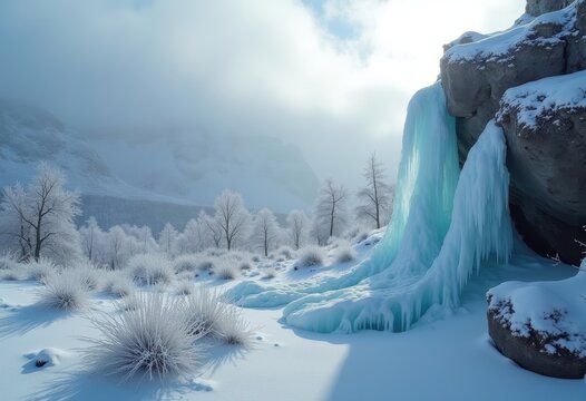 Barren Alpine Tundra Vista Stark Cliffside Ice Formations Empty Landscape Craggy Prominence Cold Serenity Uninhabited High Altitude