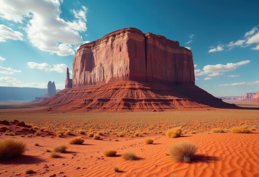 Breathtaking Flat-Topped Mesa Formations in an Expansive Desert Setting Under Vibrant Sky