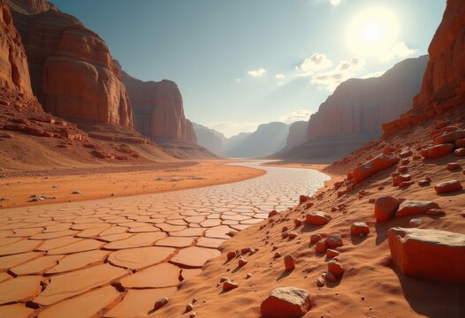 Wadi Dry Riverbed Desert Sand Patterns Abandoned Terrain Geological Marvel Arid Plain