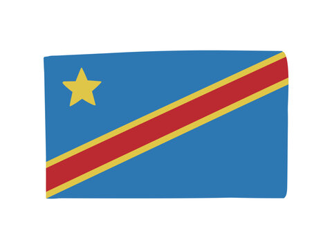 かわいいコンゴ民主共和国の国旗アイコン　手描きタッチの旗イラスト