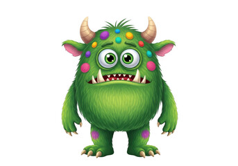 Fototapeta premium A green monster with colorful party decorations on its head isolated on transparent background